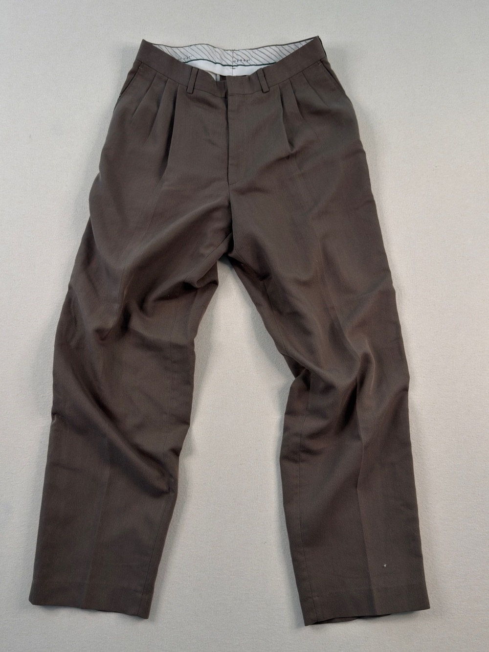 Vintage Brown Pleated Tailored Dress Pants 32x32 Minimal Trousers